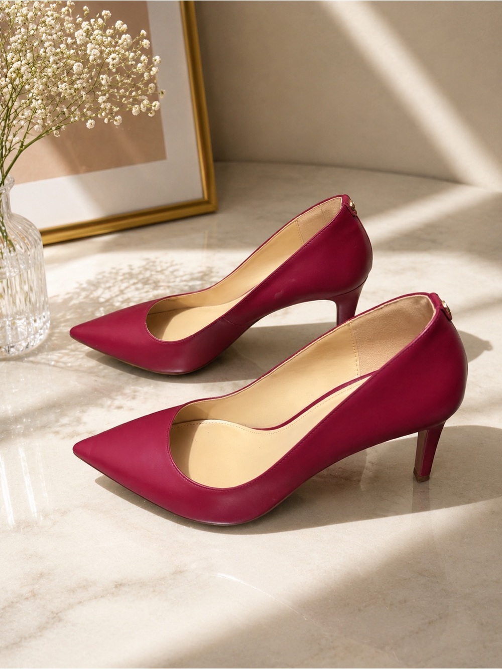 Michael Kors Burgundy Pointed-Toe Mid-Heel Pumps